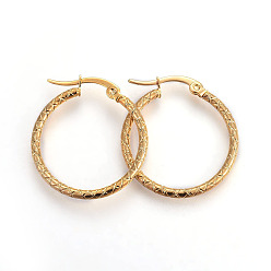 Золотой Ионное покрытие (ip) 304 серьги-кольца из нержавеющей стали, , золотые, 12 датчик, 26.5x25x2 мм, штифты : 1.2x0.7 мм