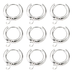 Silver 201 Stainless Steel Huggie Hoop Earring Findings, with Horizontal Loop and 316 Surgical Stainless Steel Pin, Silver, 18x16x3mm, Hole: 2.5mm, Pin: 1mm