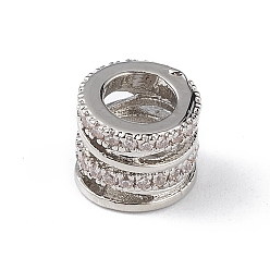 Платина Покрытие стойки латунь микропаве прозрачные кубические циркониевые бусины, без кадмия и без свинца, долговечный, колонка, платина, 8x6 мм, отверстие : 5 мм