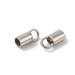 Platinum Rhodium Plated 925 Sterling Silver Cord Ends, End Caps, Column, Platinum, 7.5x3x2.5mm, Hole: 2mm, Inner Diameter: 2mm