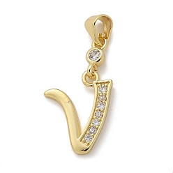 Letter V Латунные микро проложить кубического циркония подвески, долговечный, без свинца и без кадмия, стойки покрытие, письмо амулеты, Буква V, 15.5x13x2 мм, отверстие : 4.5x3.5 мм