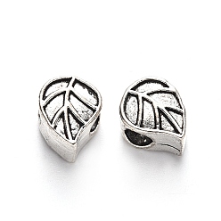 Античное Серебро Европейские бусины из сплава тибетского стиля для эмали, бусины с большим отверстием, без свинца, лист, античное серебро, 10.5x8.5x7 мм, отверстие : 4 мм, Около 500 шт / 1000 г