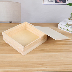 PapayaWhip Wooden Storage Boxes, with Cover, Square, PapayaWhip, 20x20x8cm