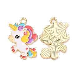 Разноцветный Подвески из эмали и сплава, золотые, без кадмия, без никеля и без свинца, очарование единорога, красочный, 25x19.5x1 мм, отверстие : 2 мм