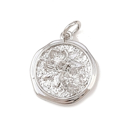 Платина Латунные микро проложить кубического циркония подвески, плоские круглые с цветком, без кадмия и без свинца, стойки покрытие, долговечный, с целью перехода в кольце, платина, 17x14.5x2.5 мм, отверстие : 3.4 мм