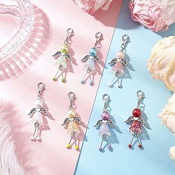 (52) Непрозрачная лаванда 7шт. подвеска в виде ангела из акрила и стеклянного жемчуга, с цинковым сплавом застежками омаров коготь, разноцветные, 55 мм