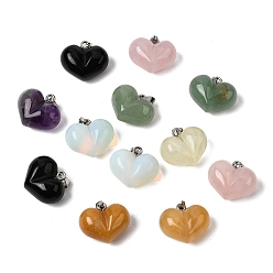 Платина Кулоны из опалита, натурального розового кварца, топаза, нефрита, зеленого авантюрина, аметиста, обсидиана и цитрина., массивные подвески в форме сердца с металлическими защелками., смешанные окрашенные и неокрашенные, платина, 17x20x11.5 мм, отверстие : 3.7x6 мм