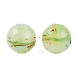 Green Yellow Handmade Lampwork Beads, Round with Landscape, Green Yellow, 11.5~12.5mm, Hole: 1.2~2mm