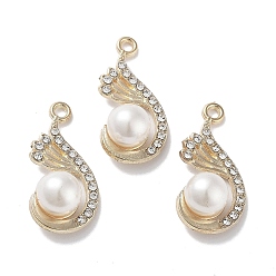 Золотой Подвески из бусин с имитацией жемчуга абс, со сплавом и хрустальными стразами, без кадмия и без свинца, очарование крыла, золотые, 26.5x13x8.5 мм, отверстие : 1.8 мм