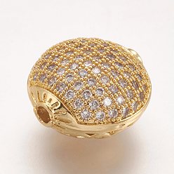 Золотой Латунные микро проложить кубического циркония бусы, плоско-круглые, полый, золотые, 14x15x9 мм, отверстие : 1.5 мм