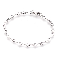 Нержавеющая Сталь Цвет Устойчивые к потускнению 304 браслеты из нержавеющей стали, с карабин-лобстерами , сердце, цвет нержавеющей стали, 8-1/4 дюйм (21 см), 4 мм