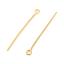 Real 18K Gold Plated Brass Eye Pins, Real 18K Gold Plated, 32x3x0.7mm, Hole: 1.5mm