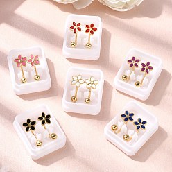 Цветок 304 из нержавеющей стали серьги, с эмалью, золотые, цветок, 19x8.5x8.5 мм