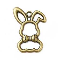 Античная Бронза Тибетский сплав стиля большие кулоны, кролик с подвесками-бантиками, полый, античная бронза, 34.5x24.5x2 мм, отверстие : 2.5 мм, Около 345 шт / 1000 г
