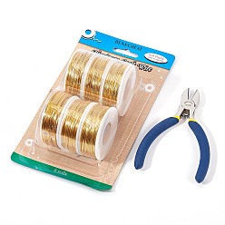 Yellow DIY Jewelry Kits, with Aluminum Wire and Iron Side Cutting Pliers, Yellow, 1mm, about 23m/roll, 6rolls/set