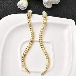 Золотой Латунь кубического циркония серьги стержня, змея, золотые, 104x9.5 мм