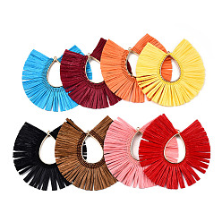 Gemischte Farbe Raffia-Quaste große Anhänger, mit Legierung-Zubehör, Fan-Charms, cadmiumfrei und bleifrei, Gemischte Farbe, 82~88x81~86x3.5 mm, Bohrung: 2 mm