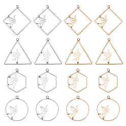 Mixed Color 16Pcs 8 Style Alloy Hollow Pendants, Hexagon with Paper Crane, Mixed Color, 25.5~37.5x20~33.5x1~1.5mm, Hole: 1.8mm, 2pcs/style