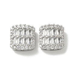Platinum Brass Pave Clear Cubic Zirconia Multi-Strand Links, Cadmium Free & Nickel Free & Lead Free, Square, Platinum, 13x12x6mm, Hole: 1.5mm