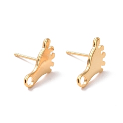 Real 24K Gold Plated 201 Stainless Steel Stud Earring Findings, with Horizontal Loop and 316 Stainless Steel Pin, Foot Print, Real 24K Gold Plated, 13x7.5mm, Hole: 1.8mm, Pin: 0.7mm