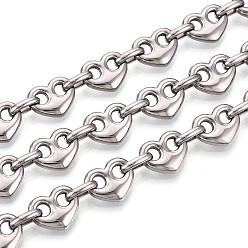 Нержавеющая Сталь Цвет 304 ссылка цепи из нержавеющей стали сердце, несварные, с катушкой, цвет нержавеющей стали, 13x10.5x3~3.5 мм, около 16.40 футов (5 м) / рулон