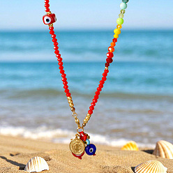 Разноцветный Бусы из бисера с подвеской в виде стеклянного сглаза, красочный, 16.54 дюйм (42 см)