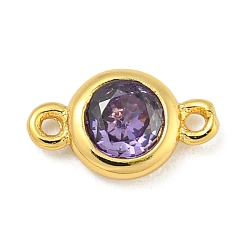 Лиловый Покрытие стойки латунь паве кубический цирконий плоские круглые звенья соединительные подвески, долговечный, без свинца и без кадмия, реальный 18 k позолоченный, сирень, 10x6x2.5 мм, отверстие : 0.7 мм