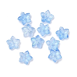 Светло-Голубой Окрашенные и нагретые стеклянные колпачки для бусин, 5-лепестков цветка, Небесно-голубой, 9x9.5~10x3.8 мм, отверстие : 1 мм