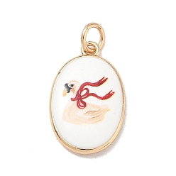 Old Lace Printed Brass Pendants, Oval with Bowknot & Swan Charms, Golden, Old Lace, 22.5~23x14.5x3~4mm, Hole: 4mm