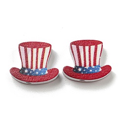 Hat Печатные деревянные бусины, шаблон сша флаг, красный и синий, шляпа, 17x19.5x6 мм, отверстие : 2.5 мм