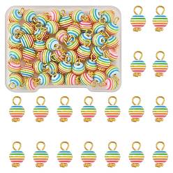 Разноцветный 50шт. прозрачные полосатые подвески из смолы, с золотыми тонами железных петель, круглые, красочный, 14 мм, отверстие : 2.2 мм