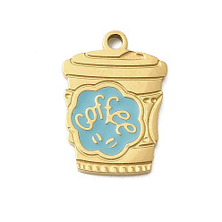 Небесно-голубой 304 нержавеющей стальной эмали подвески, ионное покрытие (ip), кофейное очарование, реальный 18 k позолоченный, голубой, 15x10.5x1.3 мм, отверстие : 1.5 мм