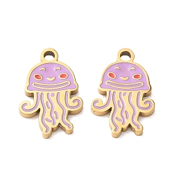 Jellyfish 304 colgantes de esmalte de acero inoxidable, revestimiento de iones (ip), dorado, encantos de medusas, 15.5x10x1.5 mm, agujero: 1.5 mm