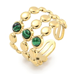 Малахит Ионное покрытие (ip) 304 манжеты из нержавеющей стали из синтетического малахита, круглые открытые кольца с широкой полосой для женщин и мужчин, реальный 18 k позолоченный, 15 мм, внутренний диаметр: регулируемый