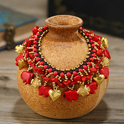 Красный Браслеты на ногу с кисточками из синтетического бирюзового цвета в стиле бохо для женщин в форме слона и латунной рыбы, золотые, красные, 6-3/4~7-1/8 дюйм (170~180 мм)