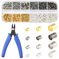 Gemischte Farbe Quetschperlen aus Messingrohr, mit 45# Crimpzange aus Kohlenstoffstahl, Gemischte Farbe, 1.5~3x1.5~3 mm, Bohrung: 1~2.5 mm, 5317 Stück / Set