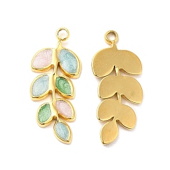 Небесно-голубой Эмаль подвески, с 304 вывод из нержавеющей стали, реальный 18 k позолоченный, лиственные ветки прелести, голубой, 20x8.5x1.5 мм, отверстие : 1.4 мм