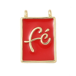 Красный Латунь эмаль подвески, прямоугольник с подвеской в виде слова fe, без свинца и без кадмия, долговечный, стойки покрытие, реальный 18 k позолоченный, красные, 17x11.5x2 мм, отверстие : 1.4 мм