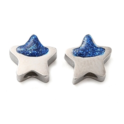 Edelstahl Farbe 304 Edelstahlkugeln, mit Emaille, Stern, Edelstahl Farbe, 7.5x7.7x3.4 mm, Bohrung: 1.7 mm