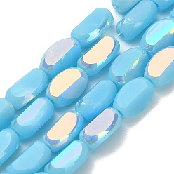 Темно-Голубой Гальванические непрозрачные стеклянные бусины, овальные, граненые, с половиным покрытием, глубокое синее небо, 6.5~7x4~4.5x3 мм, отверстие : 0.8 мм, около 47~48 шт / нитка, 12.52~12.91'' (31.8~32.8 см)