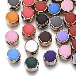 Light Gold УФ-покрытие акриловым Европейский бисером, с эмалью, бусины с большим отверстием, плоско-круглые, разноцветные, золотой свет, 12x10 мм, отверстие : 4.5 мм