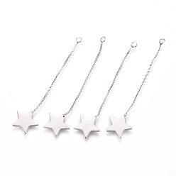 Платинированный Латунные большие кулоны, с коробкой цепи, долговечный, звезда, Реальная платина, 56x12x1 мм, отверстие : 1.6 мм