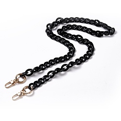 Black Acrylic Curb Chains Bag Straps, with Alloy Spring Gate Ring & Swivel Clasps, for Bag Straps Replacement Accessories, Black, 95~105cm