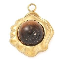Тигровый глаз Природных тигровый глаз подвески, 304 из нержавеющей стали цветок прелести, реальный 18 k позолоченный, 17x13.5x7 мм, отверстие : 2 мм