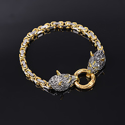 Platinum & Golden Vintage Alloy Viking Wolf Link Bracelets for Unisex, Platinum & Golden, 8.27 inch(21cm)