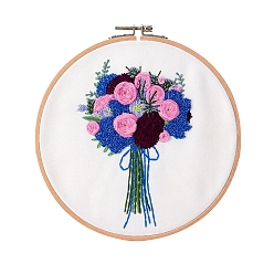 Purple Flower Pattern DIY Embroidery Starter Kits, Including Embroidery Cloth & Thread, Needle, Instruction Sheet, Purple, 330x330mm
