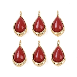 Синтетический Камень Подвески-слезинки из синтетических красных драгоценных камней, с латунной, реальный 18 k позолоченный, без кадмия и без свинца, стойки покрытие, долговечный, 14x8x5 мм, отверстие : 2 мм