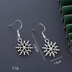 Снежинка Серьги-подвески из латуни и сплава, античное серебро, снежинка, 38x15 мм