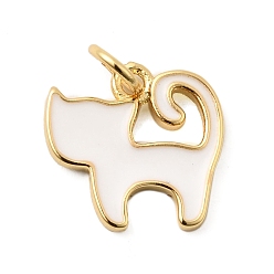 Белый Латунь эмаль прелести, долговечный, без свинца и без кадмия, с целью перехода в кольце, кошачье очарование, стойки покрытие, реальный 18 k позолоченный, белые, 12.5x13.5x1.5 мм, отверстие : 3.5 мм