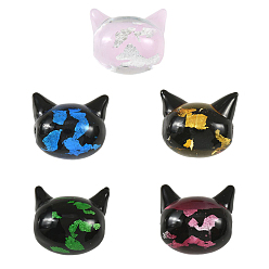 Gemischte Farbe 5 Stück 5 Farben handgefertigte Folienglasperlen, Katze, Gemischte Farbe, 14~14.5x16.5~17.5x12 mm, Bohrung: 1.6~1.8 mm, 1 PC / Farbe